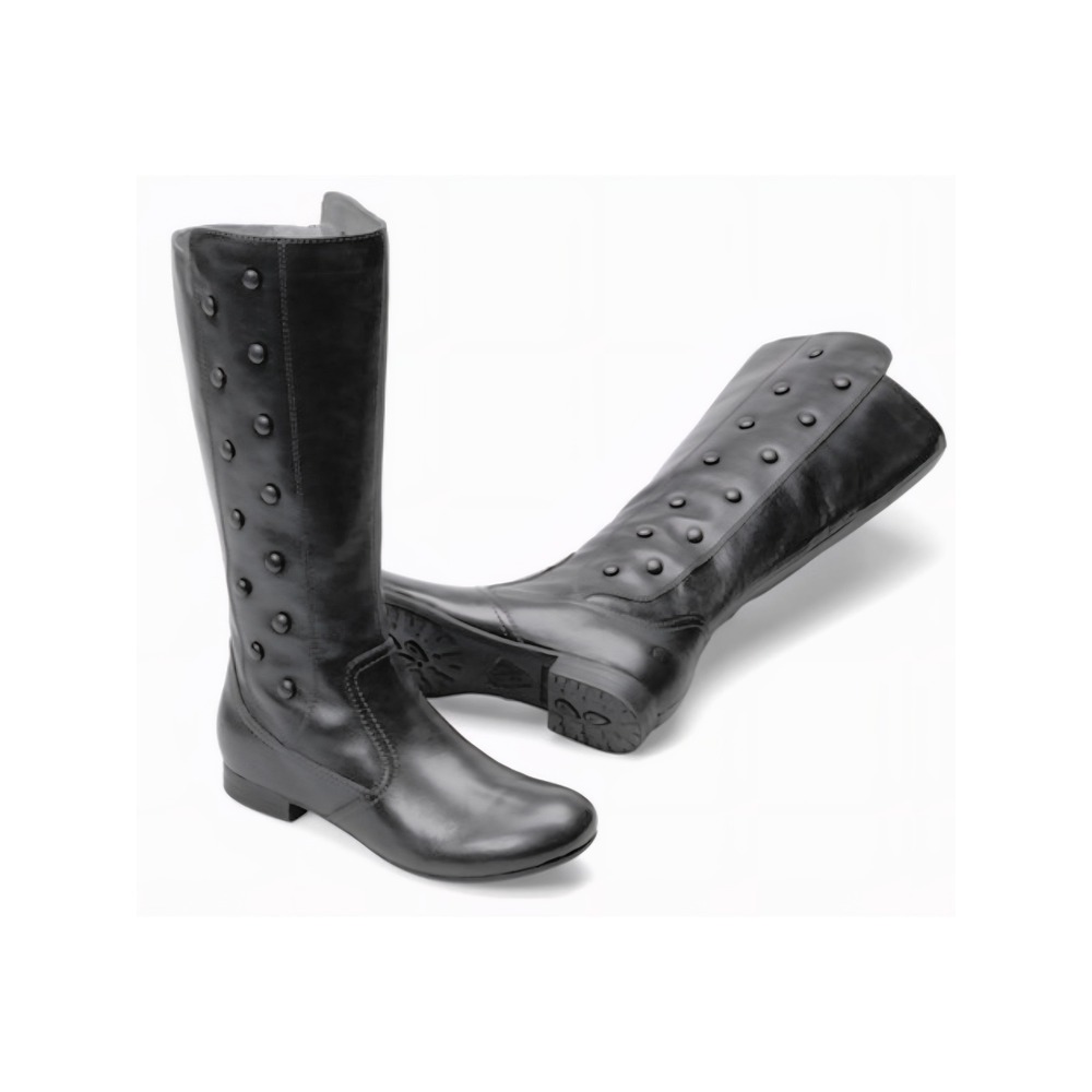 Born Martika‎ Boots Black Leather Button Tall Knee High Side Zip Size 7.5